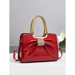 Elegant Butterfly Knot PU Leather Handbag, Rhinestone Embellished Crossbody Bag, Large Capacity Shoulder Bag for Women, Casual Travel Purse, Elegant Bags