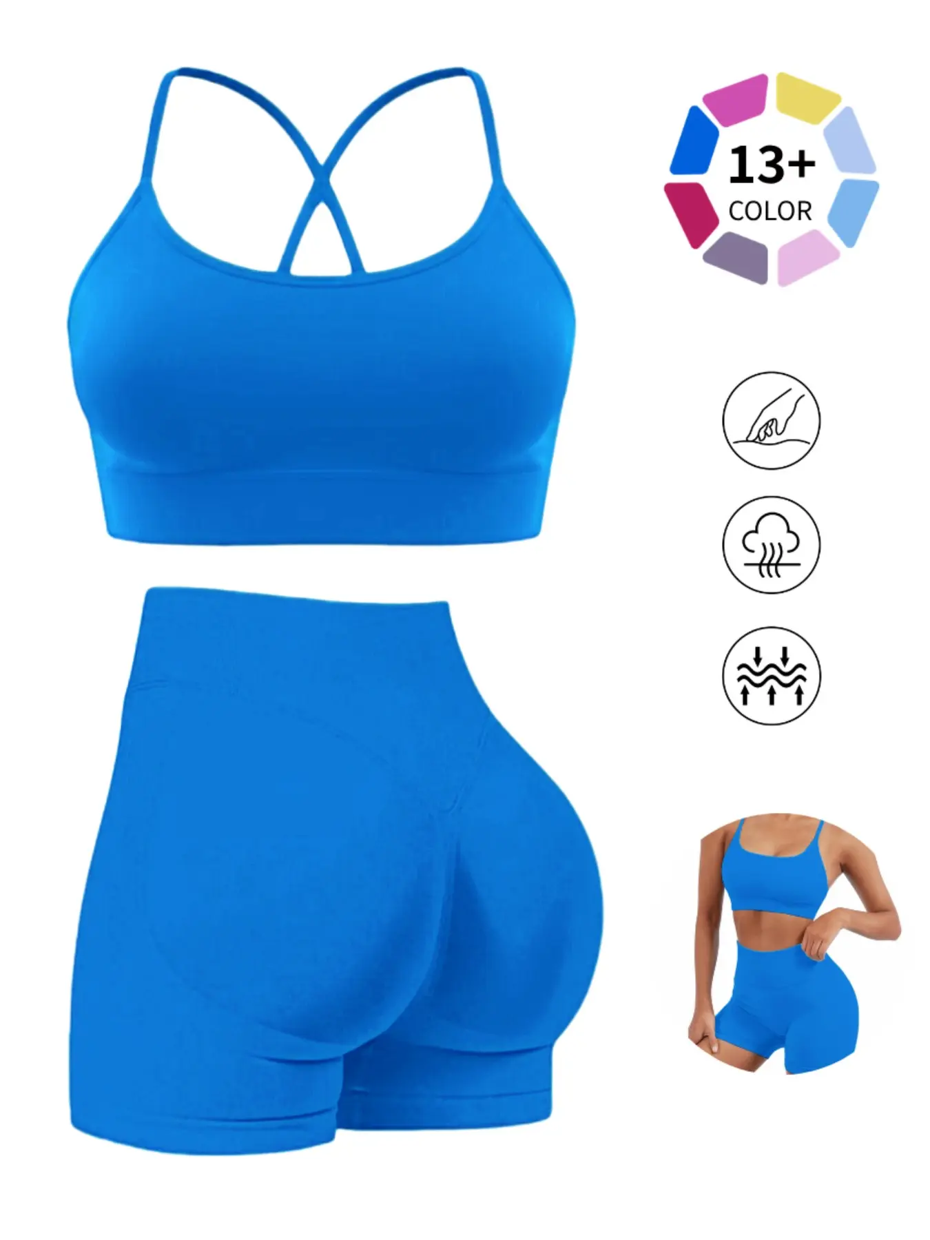 Curvy Girl Sculpt Workout Set, Crisscross Open Back Sports Bra, Scrunch Butt Lifting High Waist Shorts, Gym, Yoga, Yoga Clothes, Activewear, Activewear Fitness, Casual Lounge Wear, All Seasons, Stretchy Suit Set, Fitness Exercise Wear, Workout Sportswear