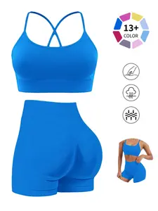 Curvy Girl Sculpt Workout Set, Crisscross Open Back Sports Bra, Scrunch Butt Lifting High Waist Shorts, Gym, Yoga, Casual Lounge Wear, All Seasons, Stretchy Suit Set