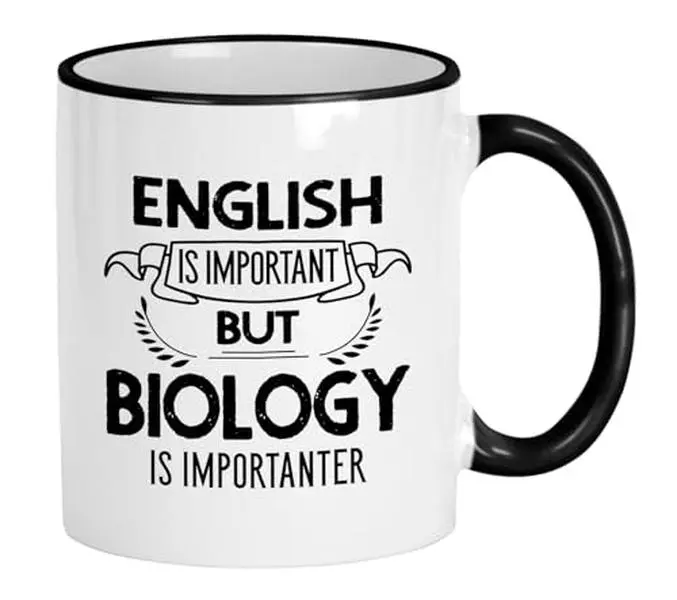Casitika Biology Mug. English Biology Importanter. Funny 11oz Ceramic Coffee Mug - The Perfect Teacher Mugs Gift for Biology Instructors, Students, and School Faculty. Drinkware Printed