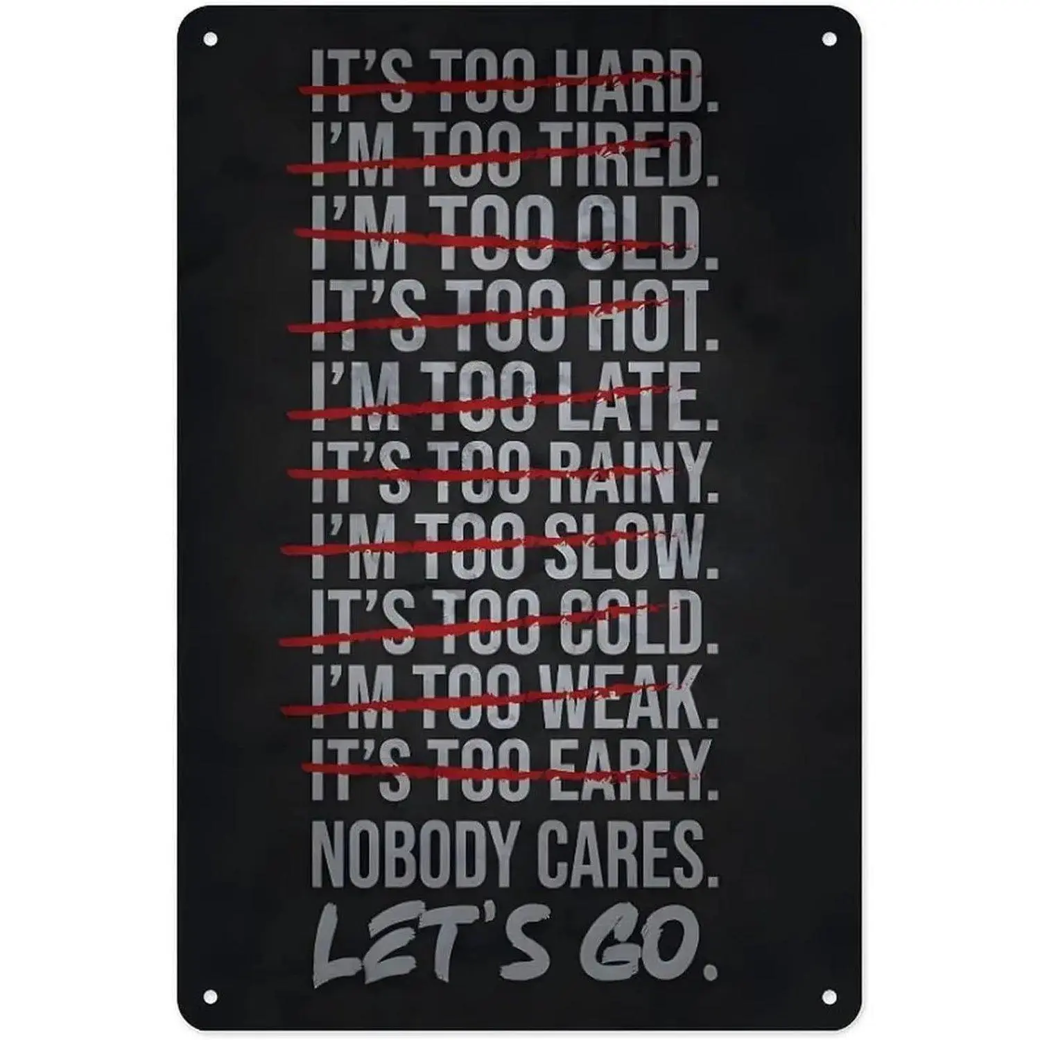 Vertical Iron Sheet Painting Motivational Wall Sign for men Rustic Gym Quote Plaque Industrial Home Office Decor Nobody Cares We Go To The Gym