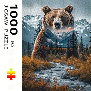 1000 Piece Mountain Forest Bear Puzzle, Large Adult Family Interactive Toy, DIY Home Decor Brain Challenge, Holiday Scene, Perfect Gift