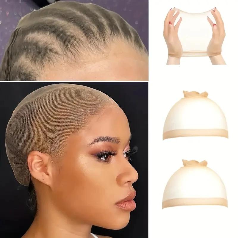 MYLOCKME Hair 1pack with 2pcs HD Wig Caps High Quality Transparent HD Hair Nets Weave Nylon Stretchy Lace Front Wig Cap for Women Men Light Brown