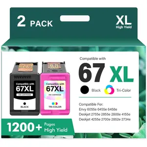 67XL 67 6055e 2755e 2800e 2855e 6000 Ink Cartridges Black/Color Combo Pack Compatible for  Printer DeskJet 6055e 2700 4155e 4255e 4100 2700e 2734e 2800 2852e Envy 6055e 6455e 6400 Series (2-Pack)