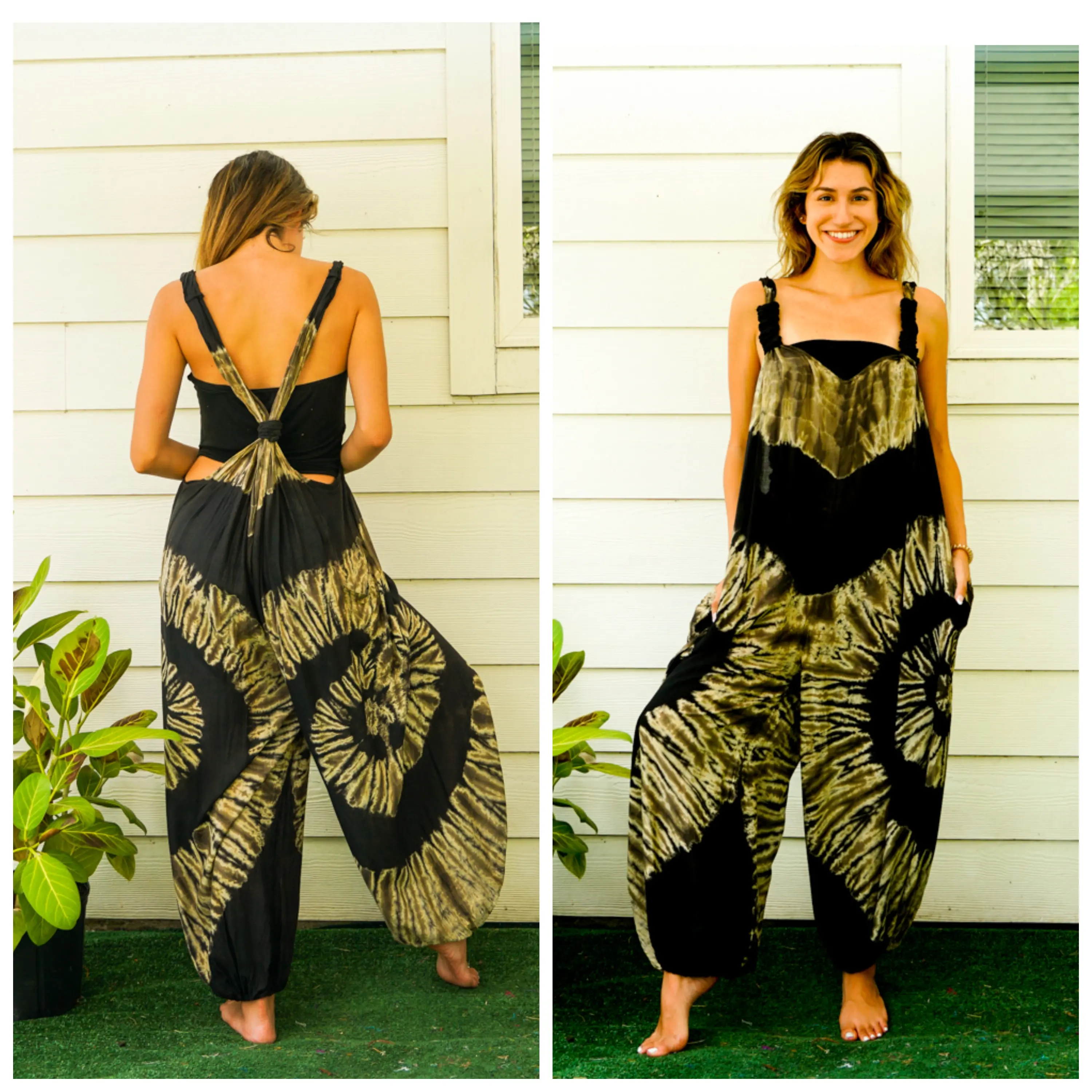 Hand Dyed Hippie Dungarees Overalls Jumpsuits Rompers Pants