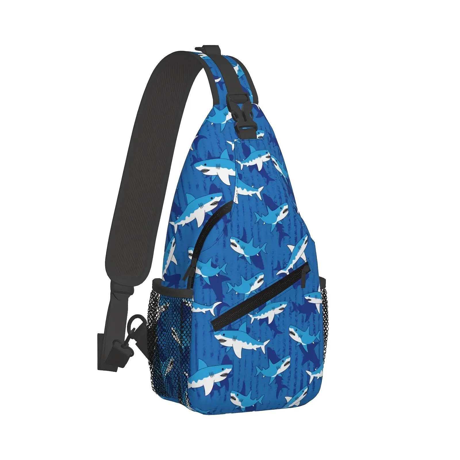 [Made in US] Crossbody Chest Bag Hiking Cartoon Style Shark Pattern Shoulder Bag Folding Large Capacity Fashion Durable Can Be Used for Shopping, Work, Leisure Travel Beach Bag Fishing Backpack sling