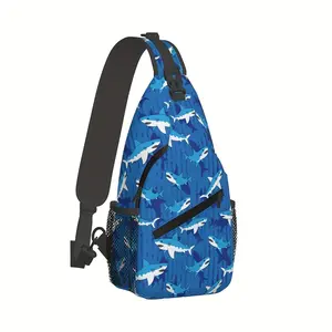 [Made in US] Crossbody Chest Bag Hiking Cartoon Style Shark Pattern Shoulder Bag Folding Large Capacity Fashion Durable Can Be Used for Shopping, Work, Leisure Travel Beach Bag Fishing Backpack sling