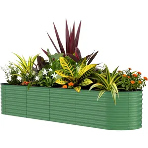 Galvanized Raised Garden Bed Outdoor, 8x2x1.5 ft Metal Planter Box for Flowers Vegetables, Rust-Resistant Raised Garden Beds for Gardening, Easy Assembly Outdoor Garden Box & Planters, Green