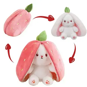 Cute Strawberry Bunny Plush Toy Soft Kawaii Stuffed Animal Gift for Kids Girls Hug Pillow Bed Decoration Birthday Present Furry Friends Plush Doll Animal Gift for Kids Girls Hug Pillow Bed Decoration Birthday Present Furry Friends Plush Stuffed Animal