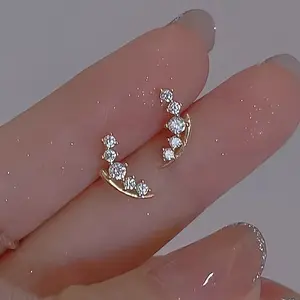 Elegant 18K Golden Plated Copper Stud Earrings with Synthetic Zirconia, Simple Luxury Style for Women, Perfect for Wedding & Banquet, Mother'S Day Gift, All-Season Wear