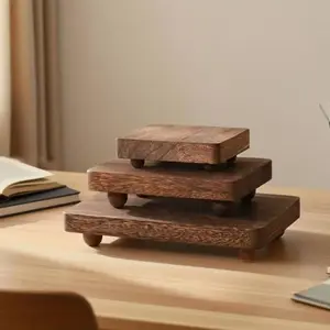 3 Piece Wooden Riser Set, Stackable Rural Farmhouse Kitchen Display Base, No Power Needed, Home & Kitchen Storage Decorative Tray, Display Stand