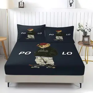 Trendy and Cool Bear Printed Pattern Bed Sheet, Comfortable Printed Pattern, Includes 1 Bed Sheet and 2 Pillowcases, Comfortable Bedding, Non slip Dust Cover Suitable for Bedroom and Guest Room, Suitable for Adult Gifts