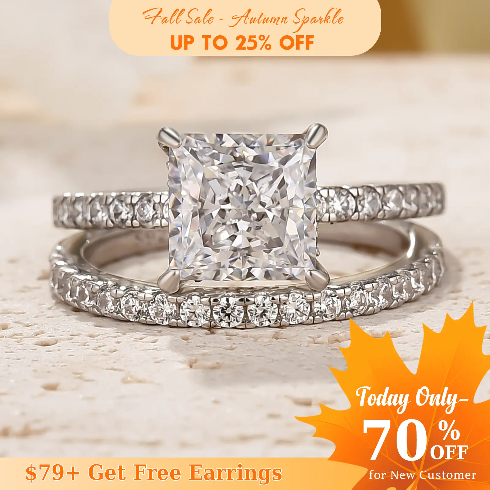 Effinny 2.0ct Elegant Princess Cut Wedding Ring Set For Women,5A Grade Cubic Zirconia Bridal Set in 925 Sterling Silver,Anniversary Ring for Women Out