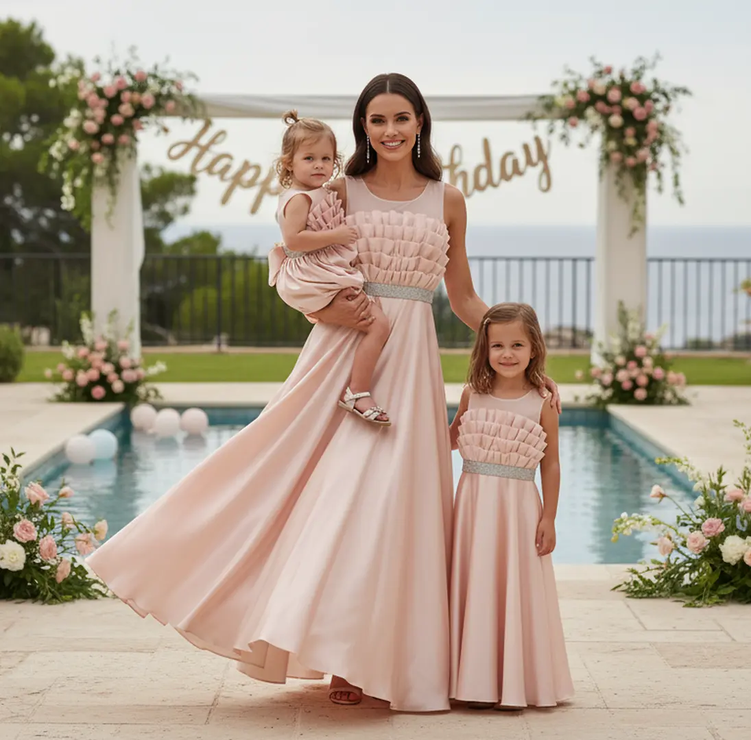 Women Girl Maxi Dress – Wedding Christmas New Year Party Maternity Photoshoot Gown- Mommy & Me Matching Option