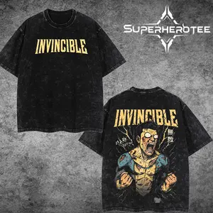 [ superhero tee ] Superstyle new v2 Limited Edition Emperor Mark Grayson Invincible War Comic Double Printed Oversize Lightweight Acid Washed Tee TV Series Graphic Tee T-Shirt APRICOT