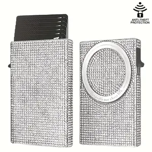 Women's Minimalist Aluminum Alloy Wallet with Magnetic Automatic Side-thrust Pop Up Card Holder Anti-theft Brush Blocking