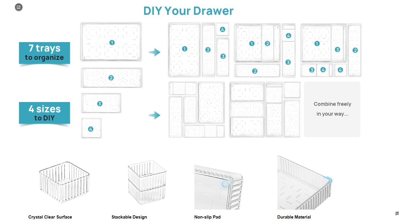 RaybeeFurniture 7-9 PCS Clear Drawer Organizers Bins, 4 Sizes Stackable Acrylic Makeup Drawer Organizer for Bathroom, Vanity, Kitchen, Office, Bedroom, Storage Trays for Cosmetics, Skincare, Jewelry, Gadgets, Home Organization, Must-Have for Small Spaces RaybeeFurniture 7-9 PCS Clear Drawer Organizers Bins, 4 Sizes Stackable Acrylic Makeup Drawer Organizer for Bathroom, Vanity, Kitchen, Office, Bedroom, Storage Trays for Cosmetics, Skincare, Jewelry, Gadgets, Home Organization, Must-Have for Small Spaces
