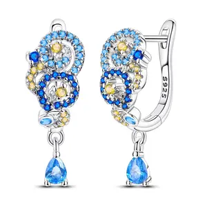 MULA Van Gogh Starry Sky Dangle Hoop Earrings - Platinum-Plated Hypoallergenic CZ Teardrop Earrings Set, Versatile Women's Artistic Costume Jewelry Gift for Birthdays, Christmas, Hypoallergenic Cz Earrings