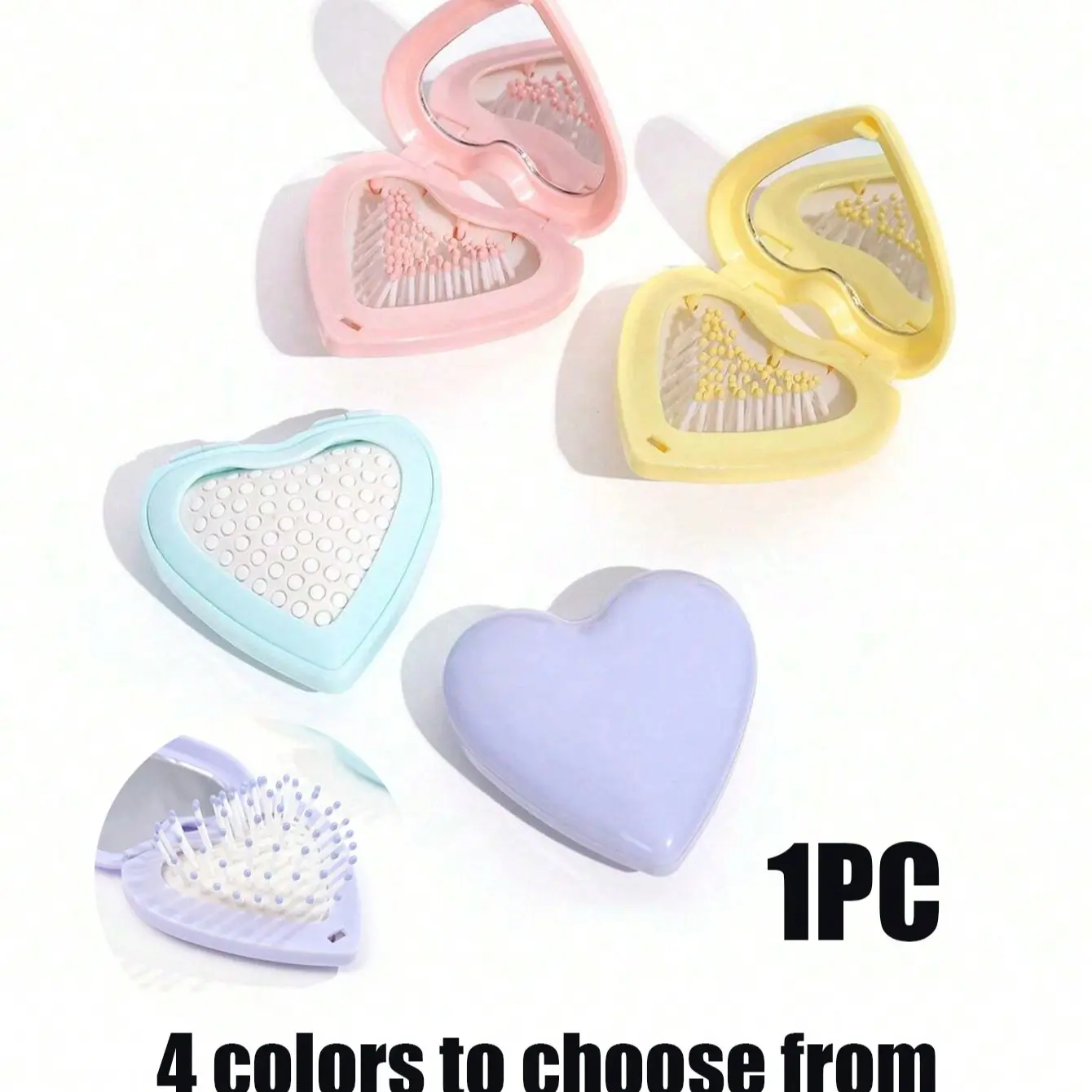 Mini Foldable Comb Set with Mirror, Travel Comb, Cute Portable Scalp Massager, Heart-Shaped Rotating Teeth, Perfect Gift for Girls