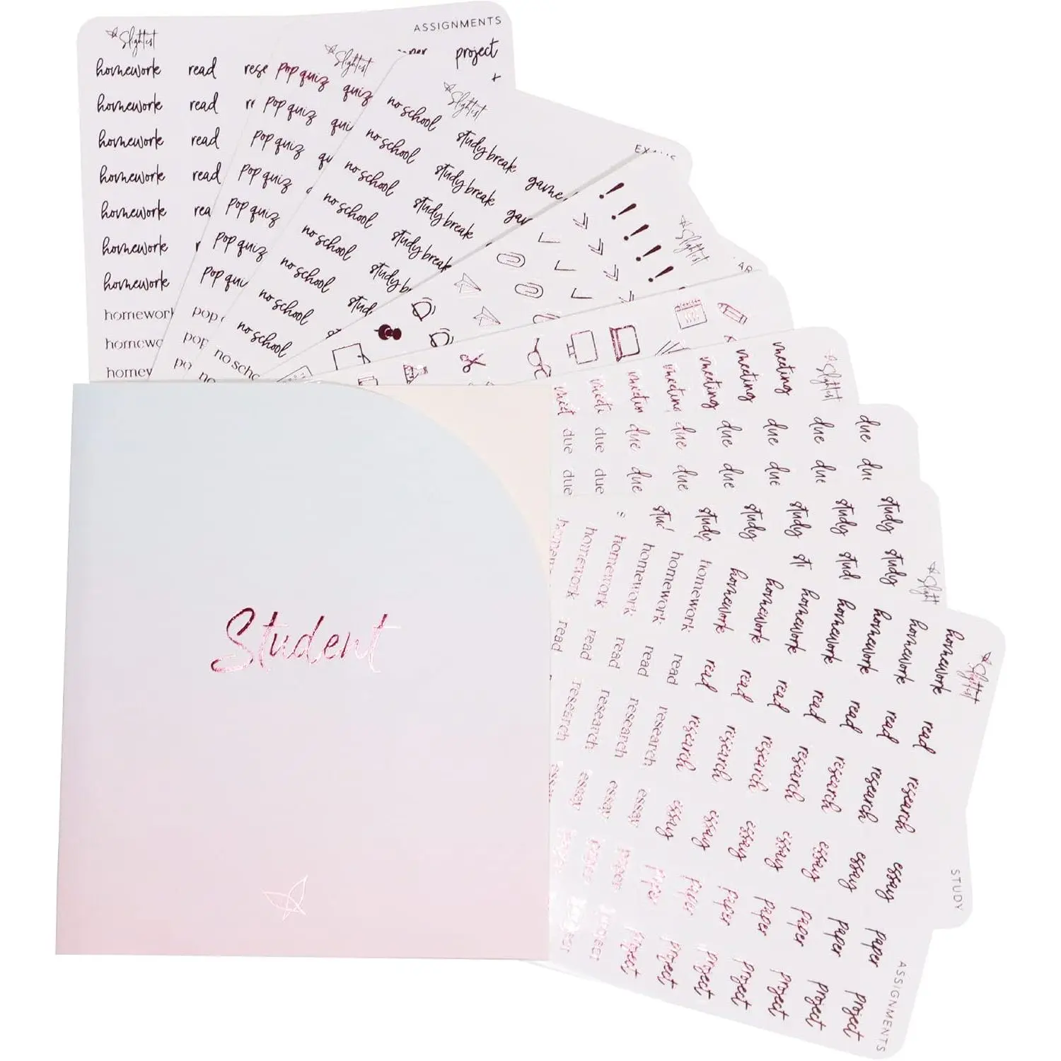 Student Planner Stickers - Clear Medium Pk Foil - School - Study - Icons - Tests - Homework - Over 600 Stickers - Folder cluded - Mimal - Cherry Soda
