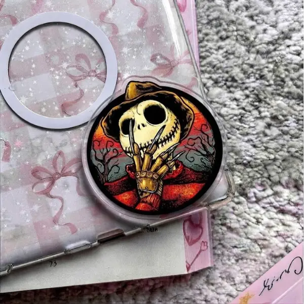 The Nightmare Before Freddy Phone Grip, Jack Skellington Horror Mashup MagSafe PopSocket, Freddy Krueger Pumpkin Skeleton Phone Socket, Spooky Gift