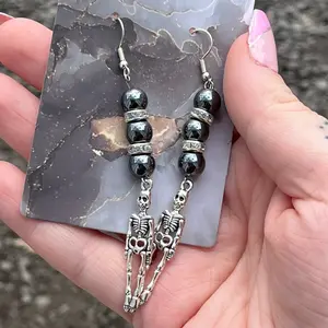 Handmade 8mm Skeleton Hematite Crystal Earrings
