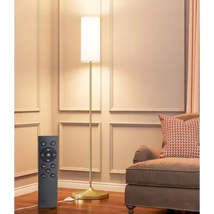 LED Floor Lamp for Living Room, Dimmable Standing Lamps with Foot Switch,Remote Custom Color Temperature Gold Pole Lamp with Lampshade,12W Led Bulb Tall Lamps for Bedroom Office Kid Room