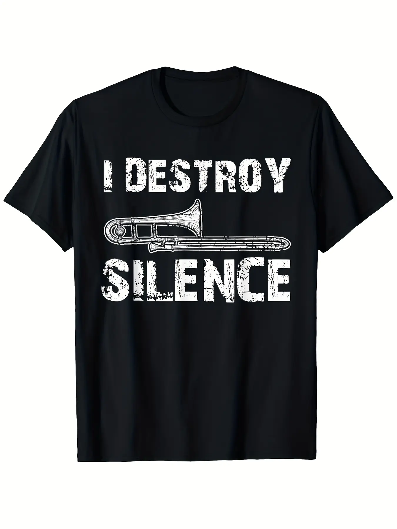 I Destroy Silence Trombone Graphic T-Shirt - Retro Music Tee for Men & Women,  Breathable Short Sleeve Shirt with Trombone Print, Ideal Gift for Musicians (S-XXXL) - Black