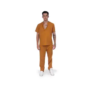 YVESLU Short Sleeve Shirt, monk orange; Menswear Casual, Linen Cotton Blend