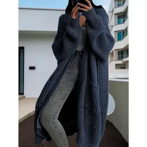 Women's Solid Drop Shoulder Long Cardigan, Casual Basic Pocket Long Sleeve Cardigan, Ladies Knitwear for Spring & Fall Daily Wear, Sweaters for Women, Womenswear