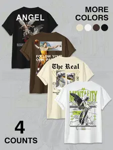 4-Pack "Angel & Sculpture" Aesthetic Fashion Streetwear Graphic T-Shirts | Renaissance Art Casual Tees Set