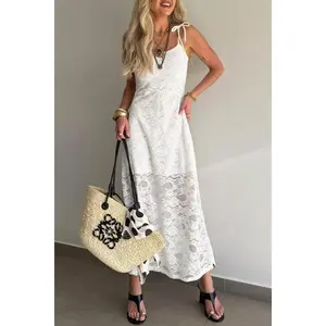 Tie Spaghetti Straps Floral Lace Overlay Dress