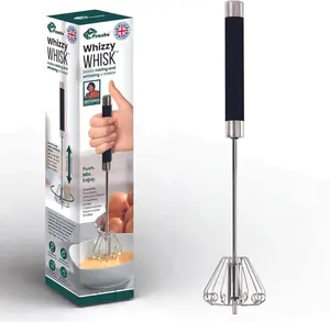 Piranha Whizzy Whisk - Manual Hand Mixer Egg Kitchen Stainless Steel Black 10 Circle Circles for Powerful Whisking & Airy Mixes Utensils Handy