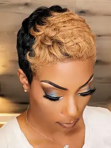 Pixie Cut Wig Human Hair for Women with Bangs, Curly Hair Wigs, Short Casual Bob Style for Daily Use, Full Machine Made Straight Hair Wig, Human Hair Textured
