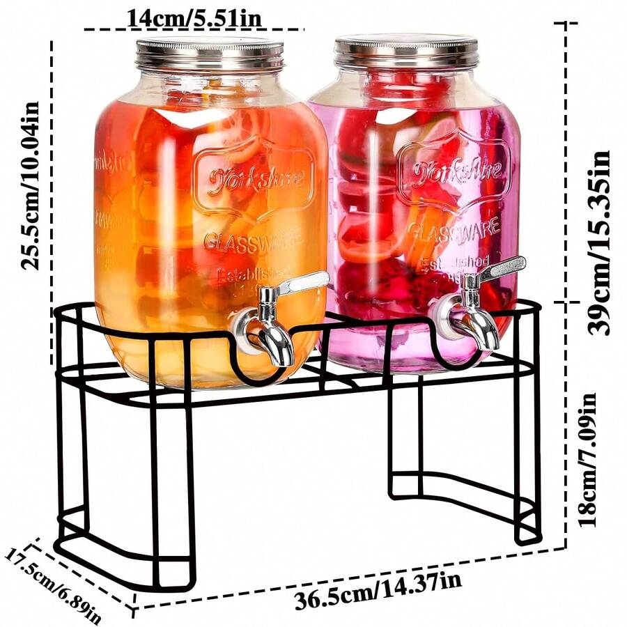 2 Packs 1 Gallon Glass With Stand And 304 Stainless Steel Faucet Party Drink Dispenser
