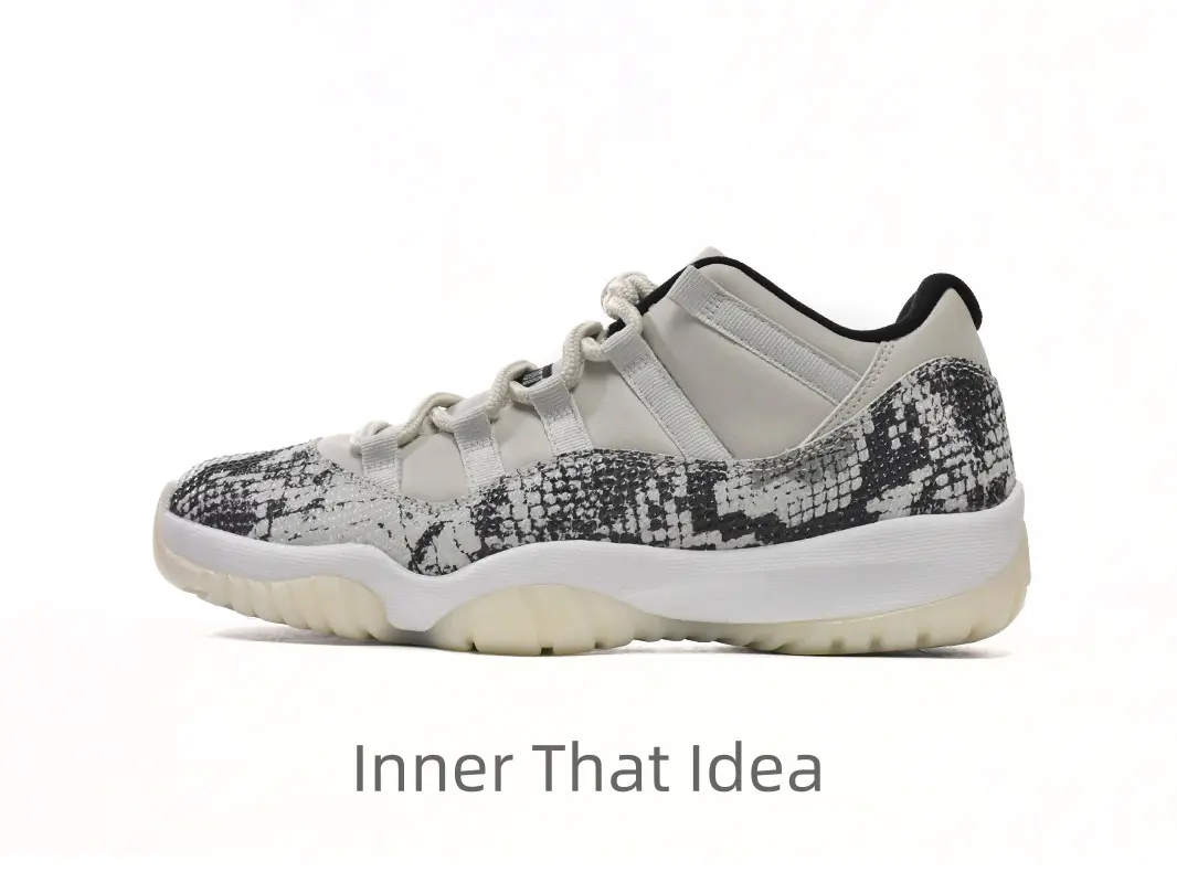 Men's Grey Snake Print Low Top Retro Basketball Sneakers, Leather Air Cushion Sports Trainers for Streetwear & Daily Casual Outfits