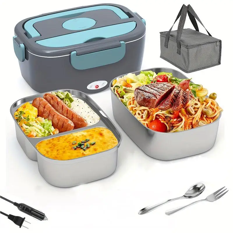 Multifunctional Electric Lunch Box, 1 Set Portable Fast Heating Lunch Box with Insulated Bag & Spoon & Fork & Fruit Box, Suitable for Car, Office & Ou