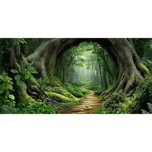 Aquarium Fish Tank Background Tropical Forest Plants Reptile Tank Background 24x12 Inches PVC Glass Container Decoration with Tapes