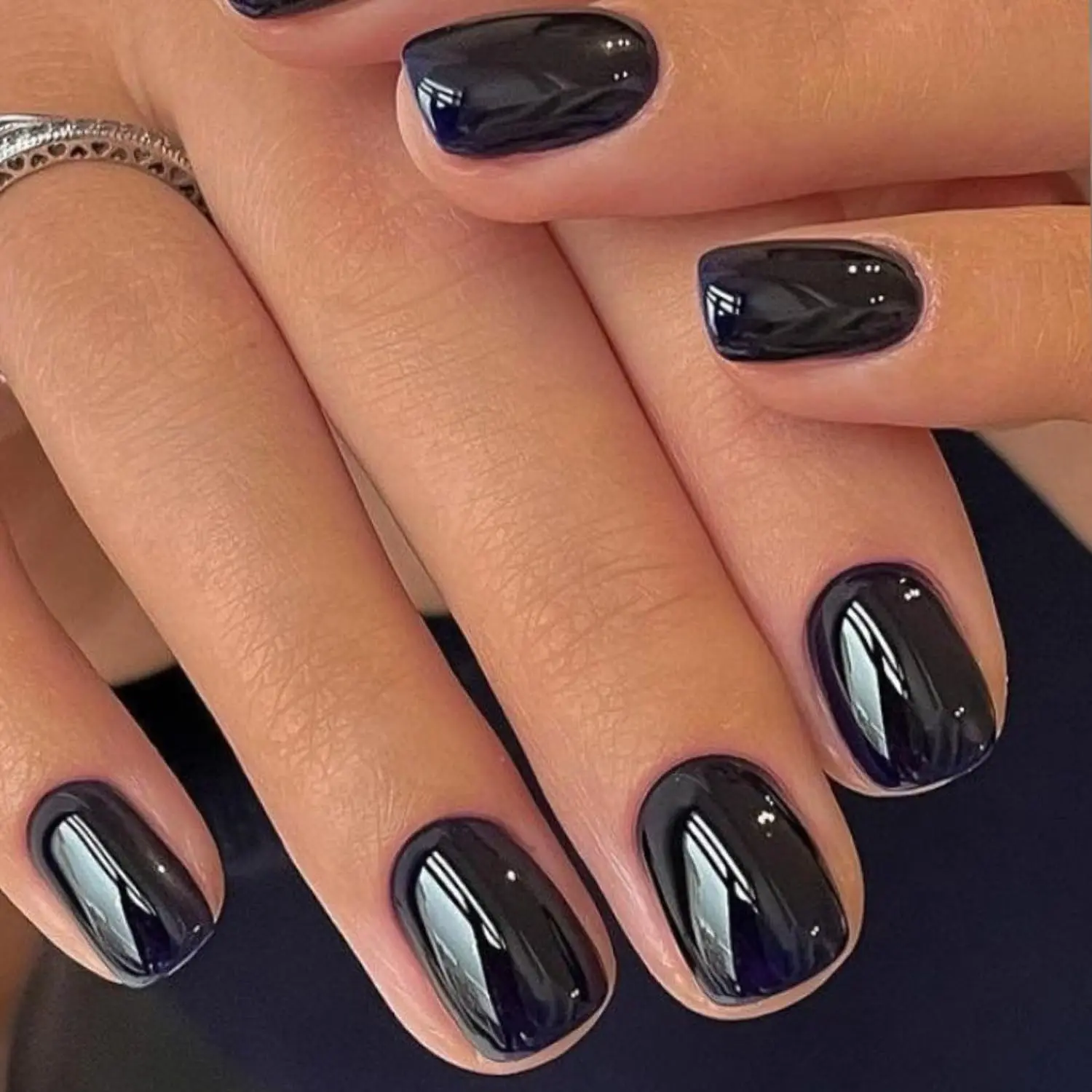 Extra Short Black Press on Nails – Squoval Glossy Fake Nails Full Cover Acrylic Stick on Nails for Women – Reusable Gel Glue on Nails Set