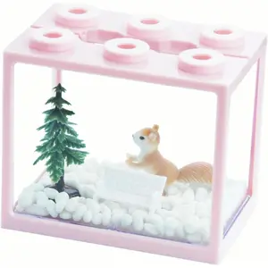 Small Sea Monkey Tank Stackable Mini Betta Fish Tank Tiny Aquarium Kit with Aquarium Gravel Moss Ball Tank Shrimp Tank 0.27 Gallon Acrylic Cube