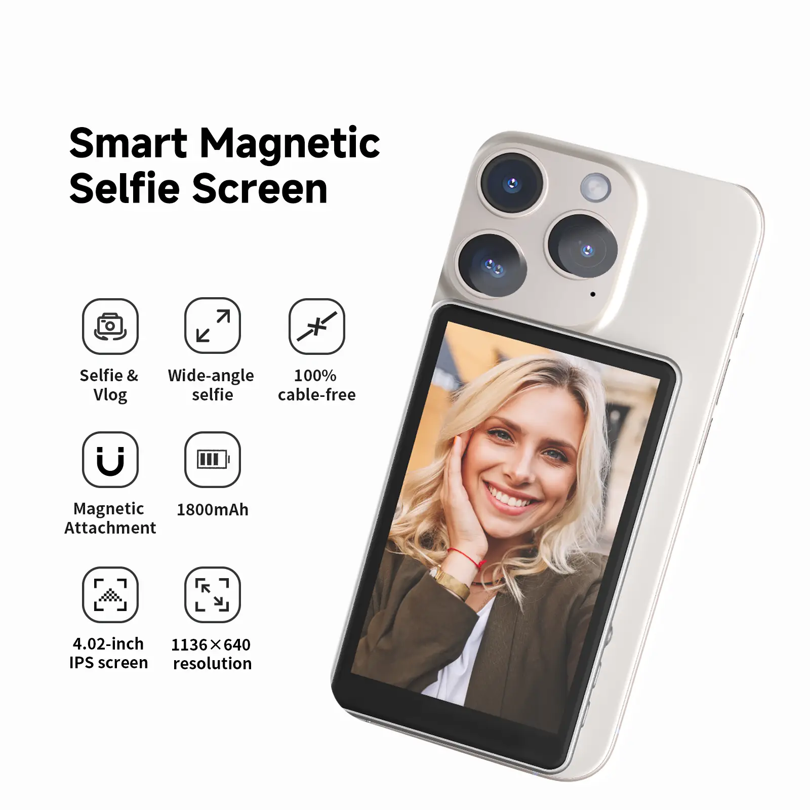 Wireless Magnetic Phone Screen for Crystal-Clear Selfies, Perfect for iPhone TikTok & Live Streams, Upgrade Your Vlogs & Selfies