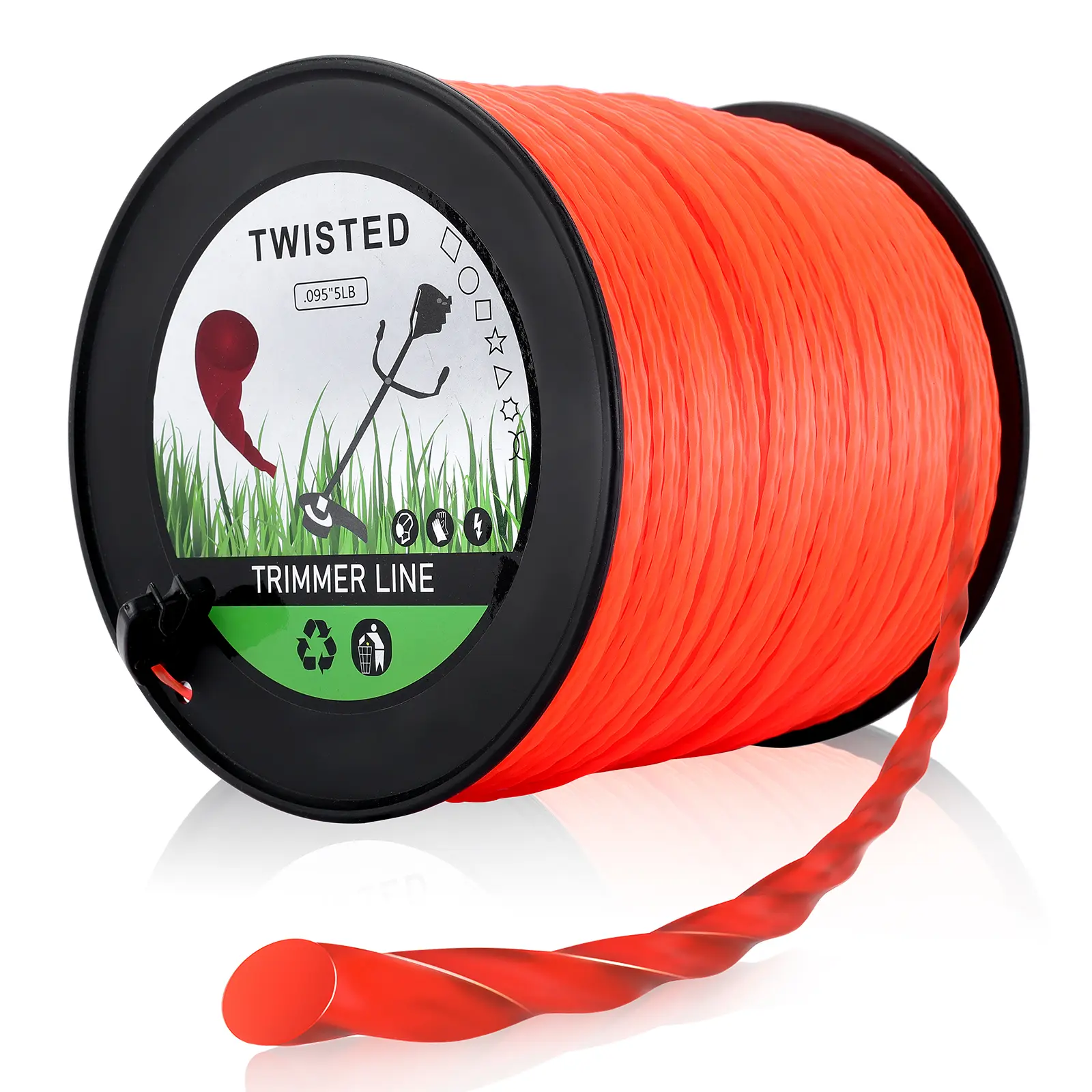Hipa .095” 5-Pound by 1889-ft Trimmer Line Round Twist,Commercial 2.4 mm/095-Inch String Trimmer Line in Spool,Weed Eater String 095,with Line Cutter,Orange,SOAK for 24H Before Using