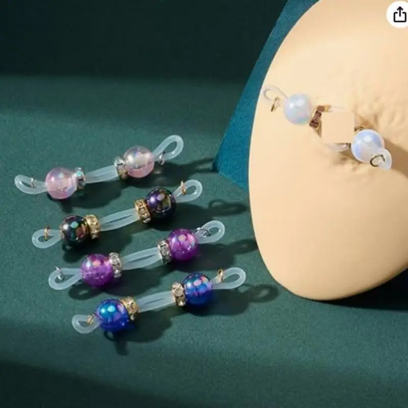 【Chicky Girl】Unisex 5 Pairs Handmade Rhinestone Fake Nip Rings - No Piercing Required, Acrylic Bead Chains, Silicone Rings, Adjustable, Lightweight, UV Resistant Non-Pierced Body Jewelry for Valentine’s Day Gift (Blue, Purple)