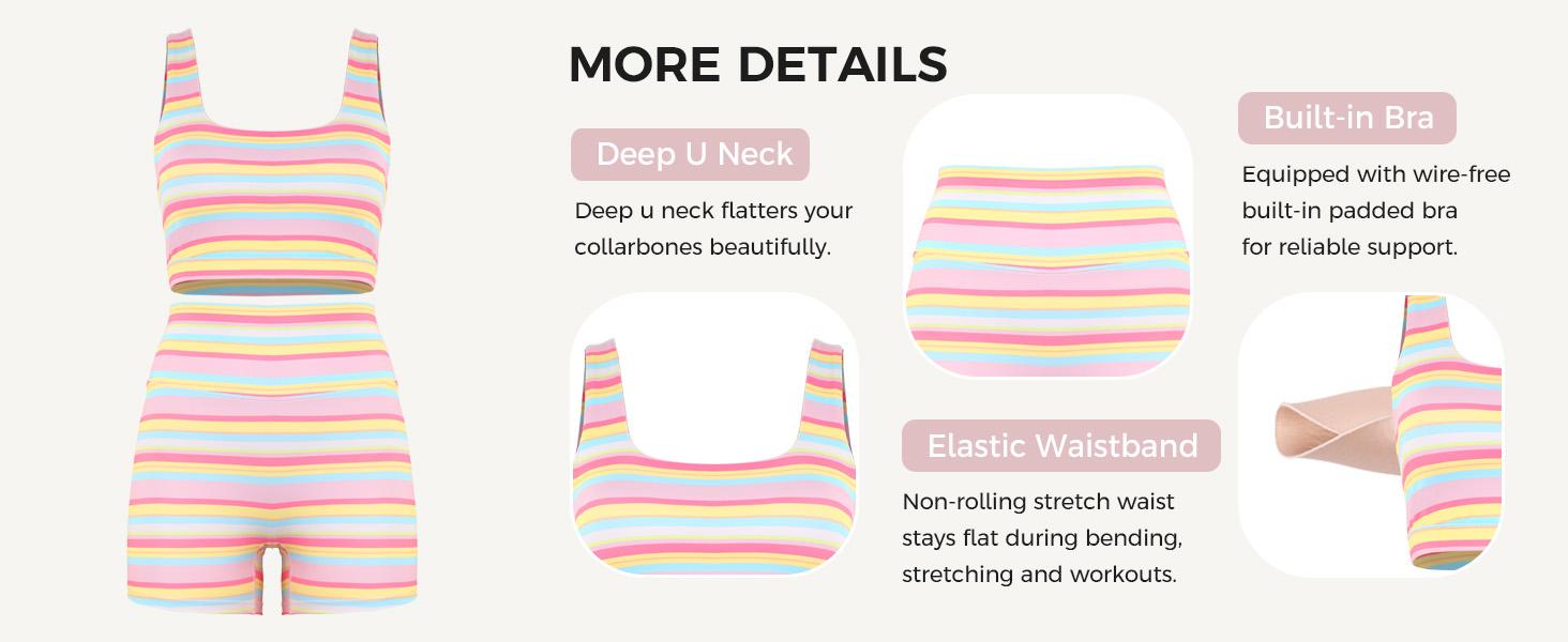 FISOEW Women’s Rainbow Stripe 2 Piece Workout Set Sleeveless Crop Tank Top High Waist Biker Shorts Matching Lounge Outfit