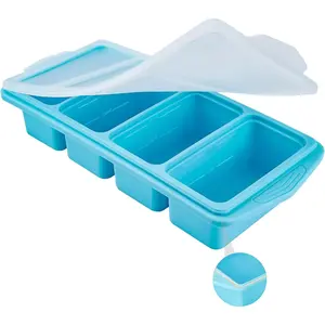 Serenity Blue  Freezer Tray with Lid - Dual 1/2 Cup and 1 Cup Portion Cube Mold for Soup, Sauce, and   - Stackable   Meal Prep Container