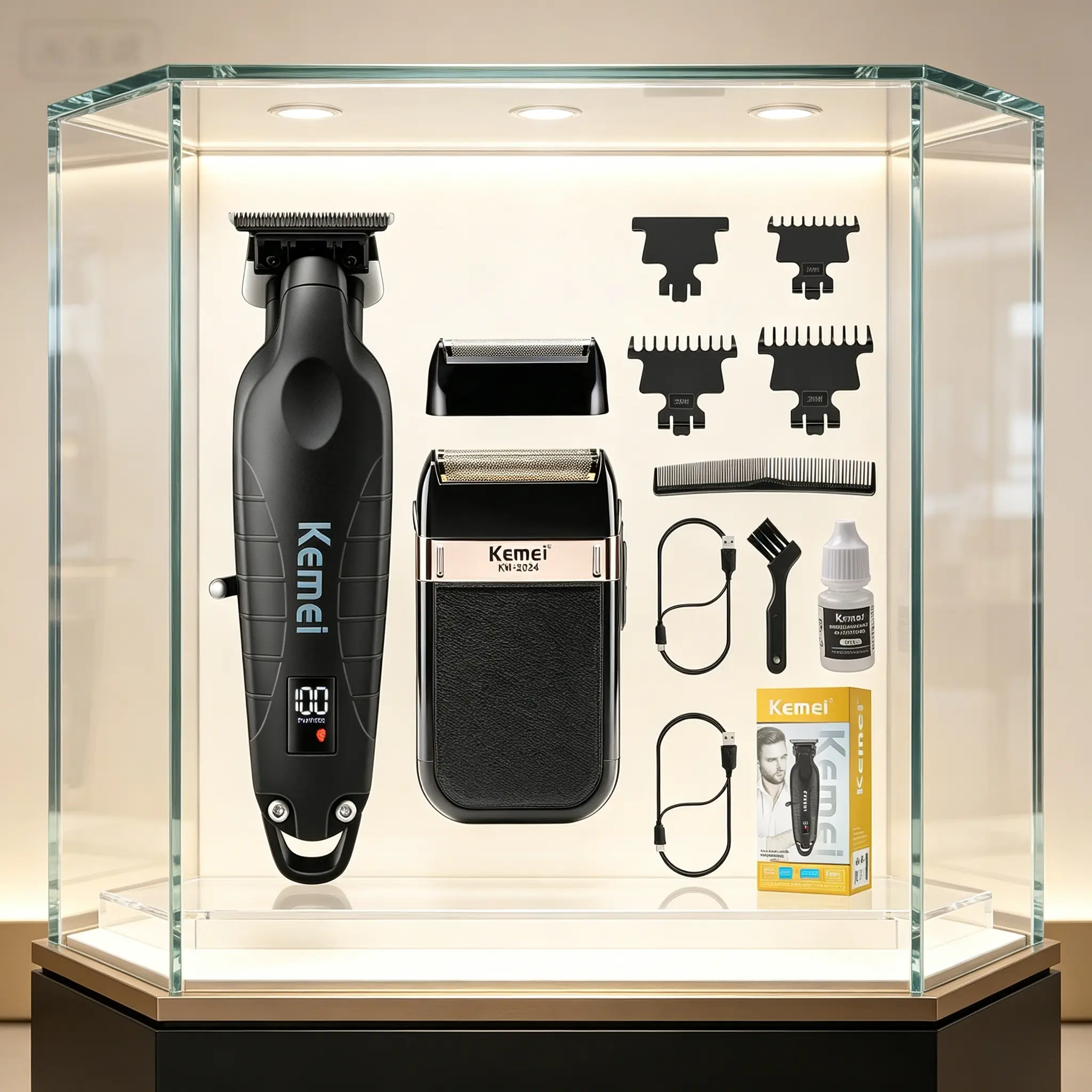 KEMEI Hair Trimmer and Foil Shaver for Men, Cordless Hair Clippers Beard Trimmer with T Blade