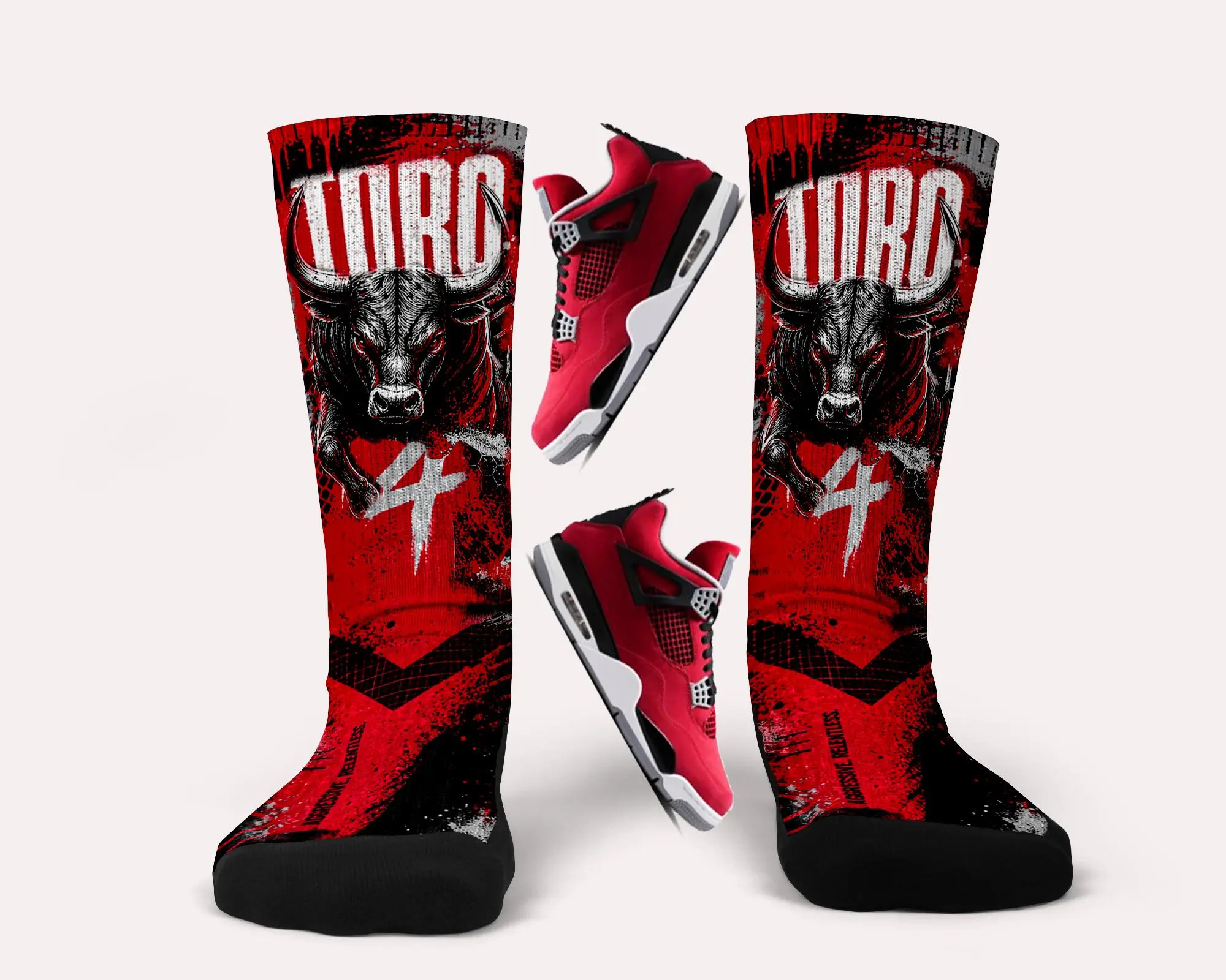 JD4 Toro Bravo Socks | Matching Custom Socks | Sneakerhead Crew Socks | Retro Basketball Inspired Gift
