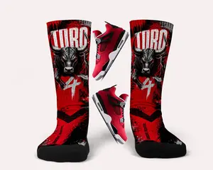 JD4 Toro Bravo Socks | Matching Custom Socks | Sneakerhead Crew Socks | Retro Basketball Inspired Gift