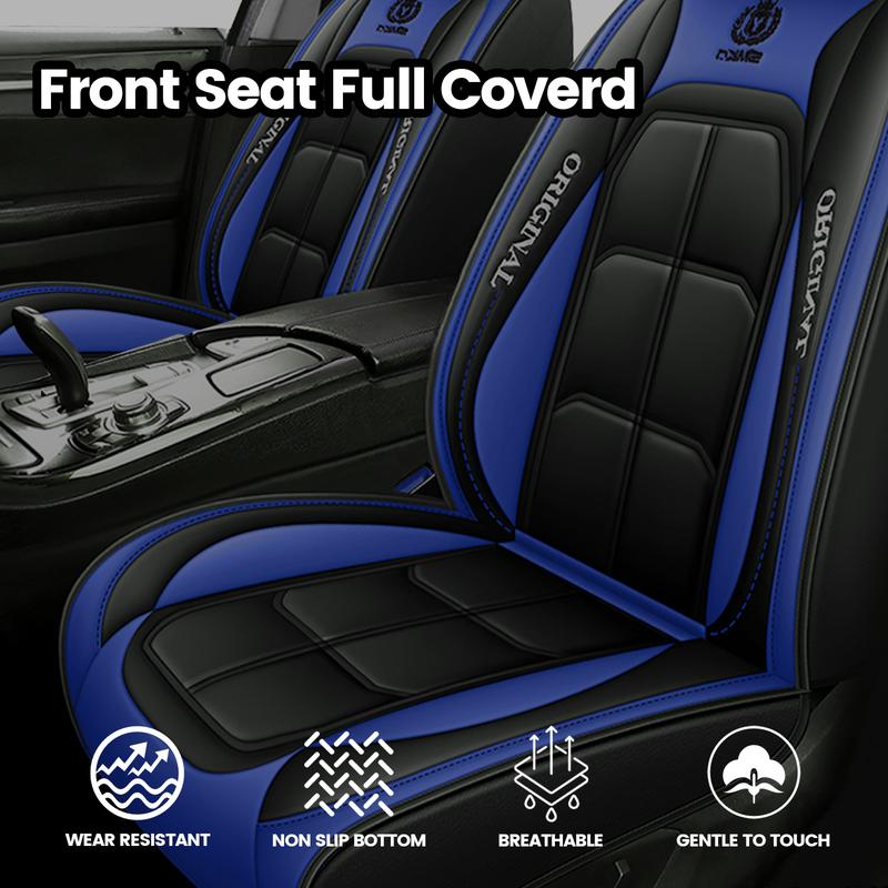 New Blue Five-Piece Set 2 Front 3 Rear Universal Car Seat Covers All-Season Full Leather Look Breathable Protector Changing Mat car gifts katz kin _ leather New Blue Five-Piece Set 2 Front 3 Rear Universal Car Seat Covers All-Season Full Leather Look Breathable Protector Changing Mat car gifts katz kin _ leather