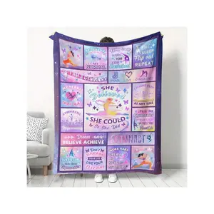 1pc Contemporary Gymnast Yoga Blanket, Purple Flannel With Digital Print, Anti-Tear, All-Season Multipurpose Throw Sofa, Office, Outdoor Camping, Decor - Gymnastics Lovers, Washable
